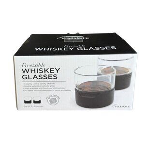 Rabbit Freezable 8 oz Whiskey Glasses Set 2 Double-Walled Glass Silicone Base